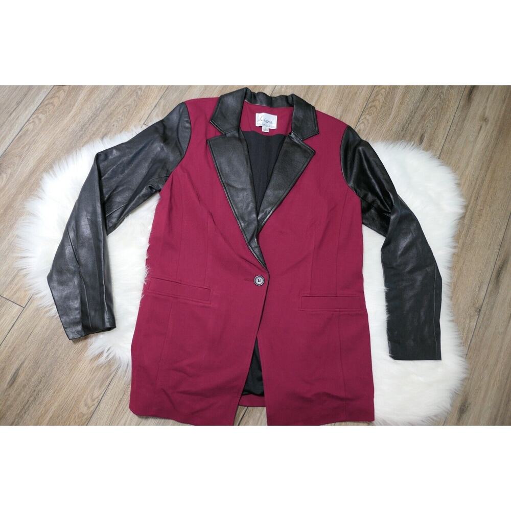 Linea Louis Dell'Olio Color Block Maroon Blazer Womens Sz 12 - Faux Leather